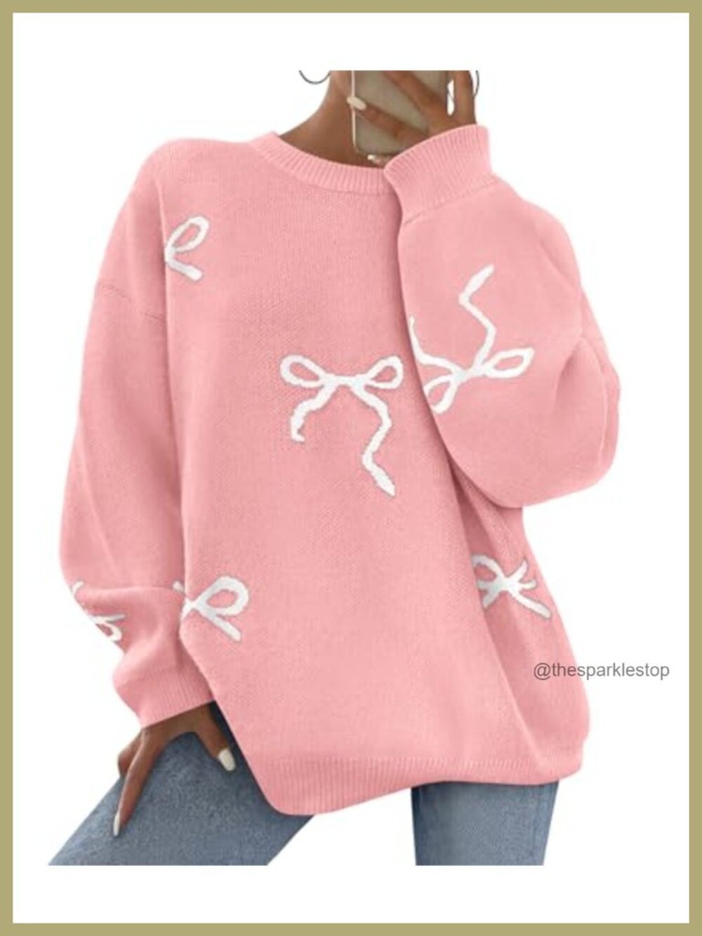 Women's Long Sleeve Bow Oversized Chunky Knit Pullover Sweater